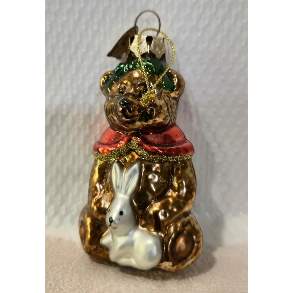 Thomas Pacconi Classics Teddy Bear Bunny Blown Glass Christmas Ornament Vintage